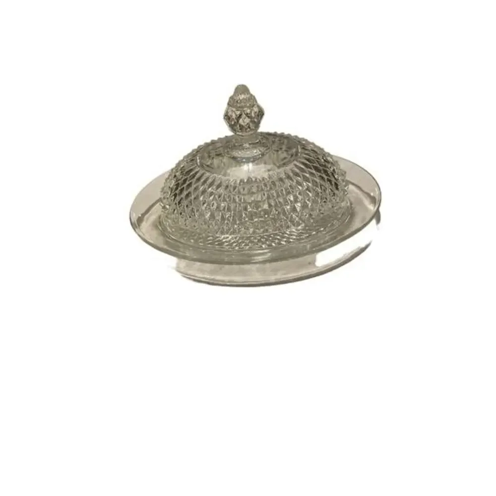 #AB Vintage Beautiful Pressed Glass Oval Covered Butter‎ Dish